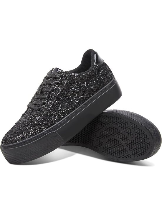 Shoes - Women's Black Glitter Casual Sequin Sparkly Bling Thick Sole Walking Sneakers